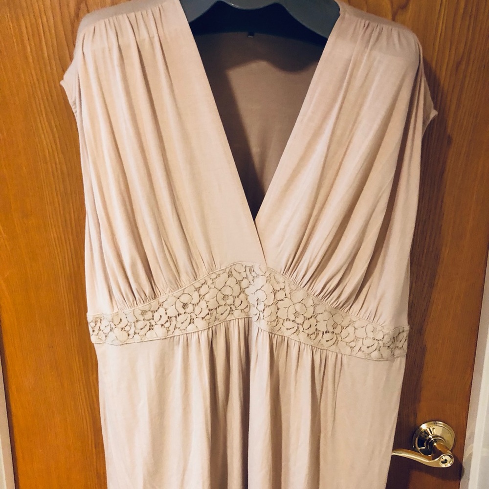 Plus Size 3XL Beige Tunic With Embellished Umpire Waist